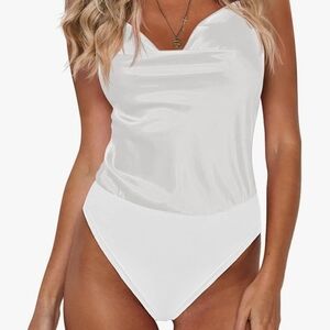 Elegant White Cowl Neck Bodysuit